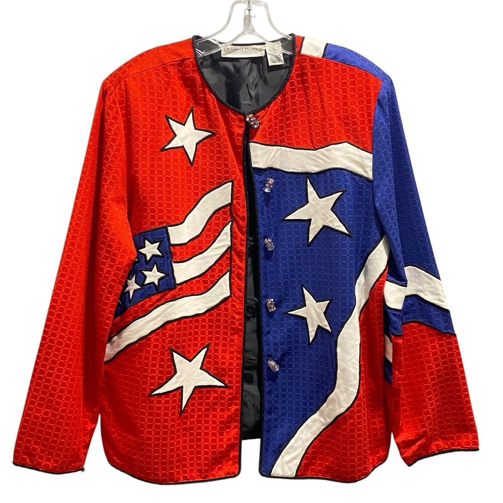 Drapers and Damon’s Jacket Red white and blue American flag USA button applique